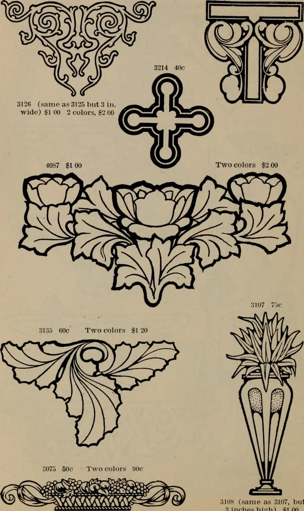 An illustration from Abridged specimen book, type : nickel-alloy on universal line comprising a price list of types, borders, leads and slugs, brass rule, brass galleys ; miscellaneous cuts and general supplies for printers, 1906, leaf 463