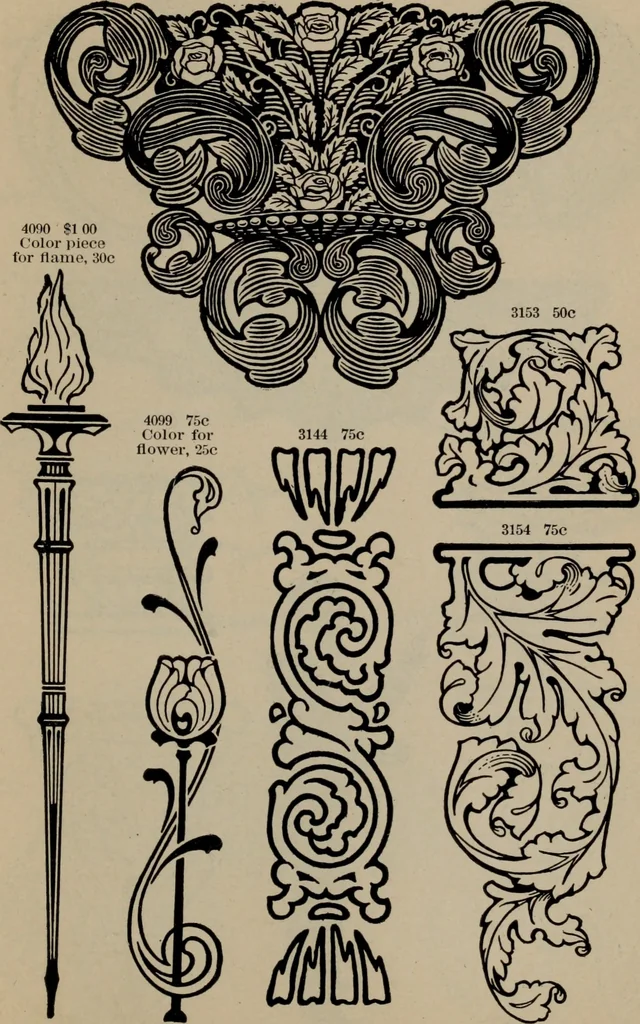 An illustration from Abridged specimen book, type : nickel-alloy on universal line comprising a price list of types, borders, leads and slugs, brass rule, brass galleys ; miscellaneous cuts and general supplies for printers, 1906, leaf 466