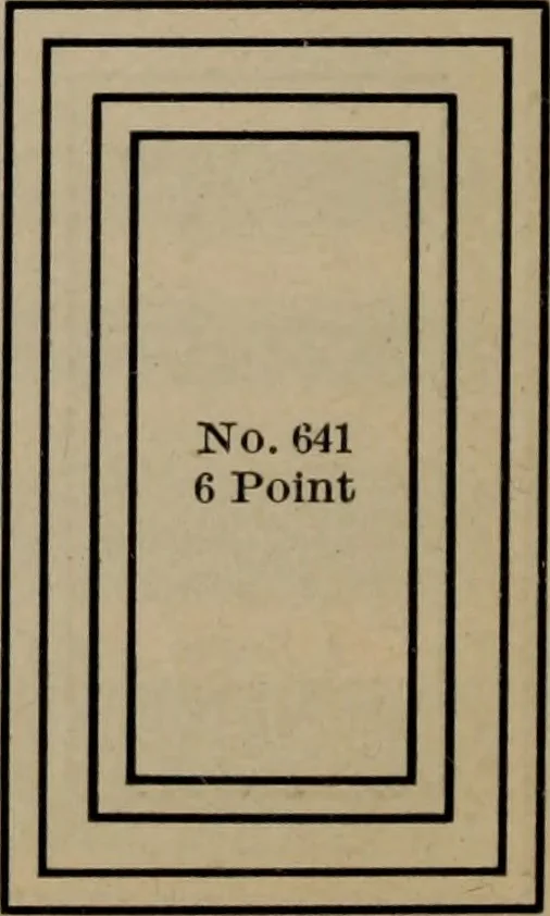 An illustration from Abridged specimen book, type : nickel-alloy on universal line comprising a price list of types, borders, leads and slugs, brass rule, brass galleys ; miscellaneous cuts and general supplies for printers, 1906, leaf 521