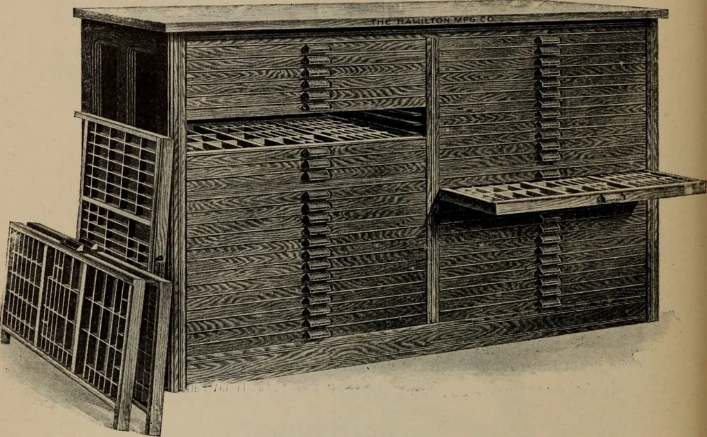 An illustration from Abridged specimen book, type : nickel-alloy on universal line comprising a price list of types, borders, leads and slugs, brass rule, brass galleys ; miscellaneous cuts and general supplies for printers, 1906, leaf 541
