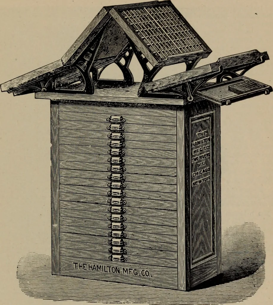 An illustration from Abridged specimen book, type : nickel-alloy on universal line comprising a price list of types, borders, leads and slugs, brass rule, brass galleys ; miscellaneous cuts and general supplies for printers, 1906, leaf 546
