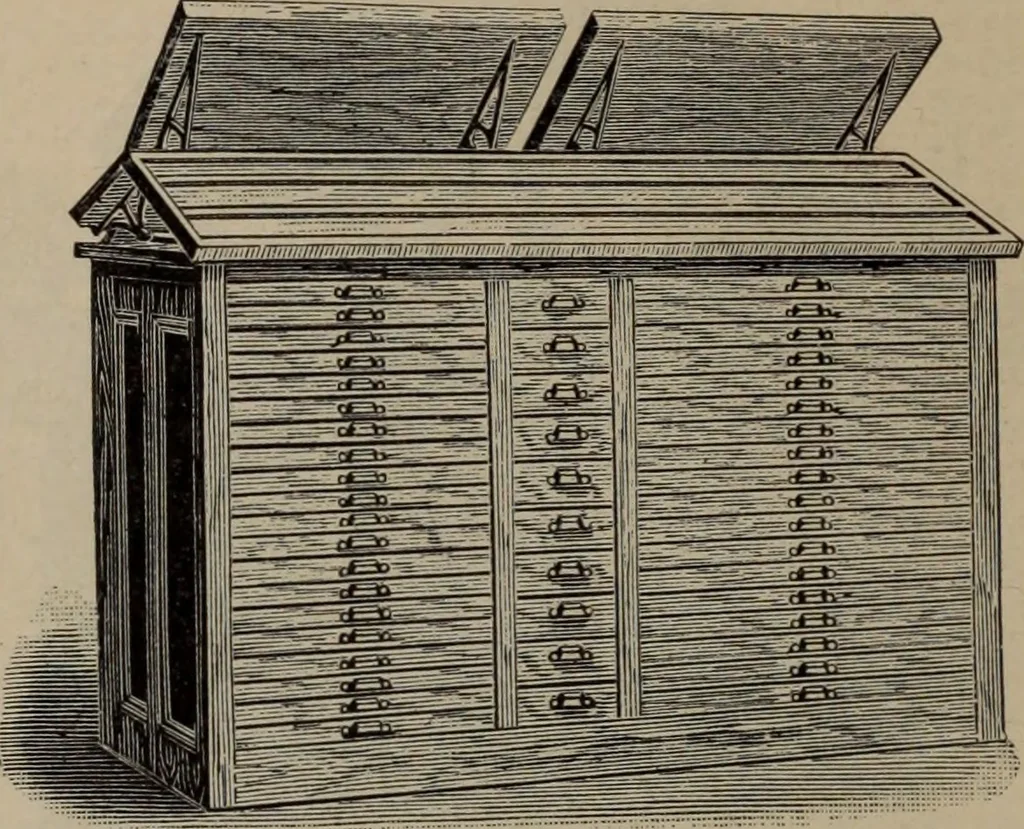 An illustration from Abridged specimen book, type : nickel-alloy on universal line comprising a price list of types, borders, leads and slugs, brass rule, brass galleys ; miscellaneous cuts and general supplies for printers, 1906, leaf 547