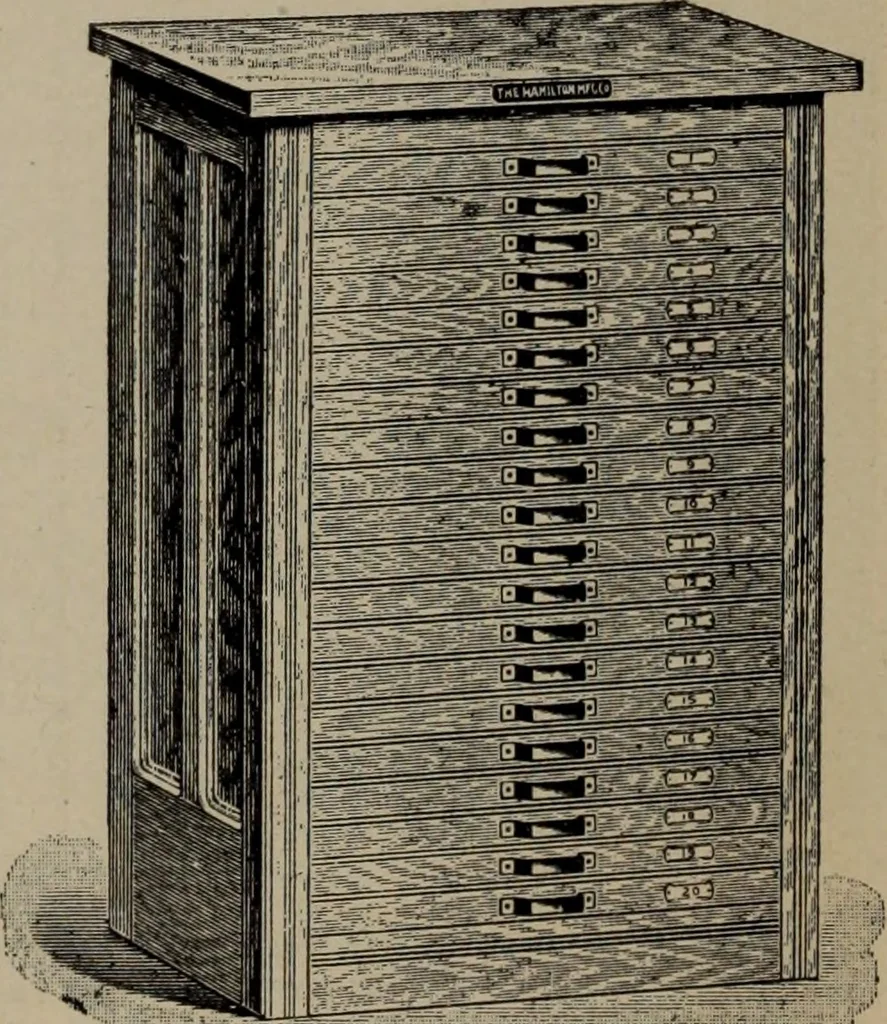 An illustration from Abridged specimen book, type : nickel-alloy on universal line comprising a price list of types, borders, leads and slugs, brass rule, brass galleys ; miscellaneous cuts and general supplies for printers, 1906, leaf 549