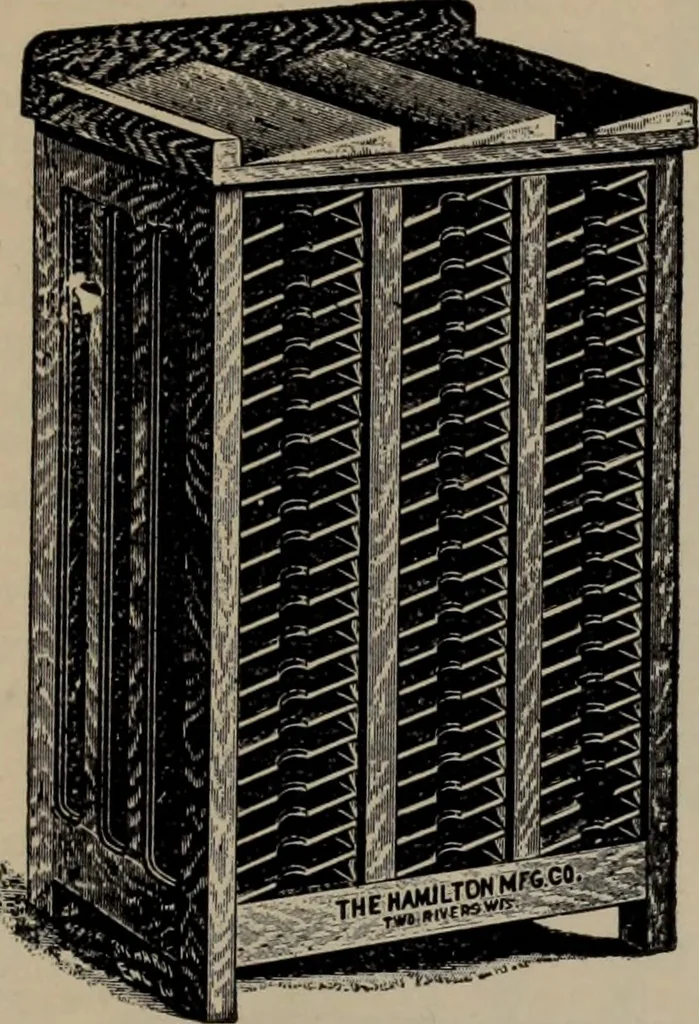 An illustration from Abridged specimen book, type : nickel-alloy on universal line comprising a price list of types, borders, leads and slugs, brass rule, brass galleys ; miscellaneous cuts and general supplies for printers, 1906, leaf 550