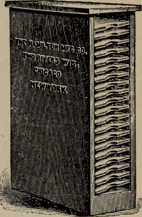 An illustration from Abridged specimen book, type : nickel-alloy on universal line comprising a price list of types, borders, leads and slugs, brass rule, brass galleys ; miscellaneous cuts and general supplies for printers, 1906, leaf 550