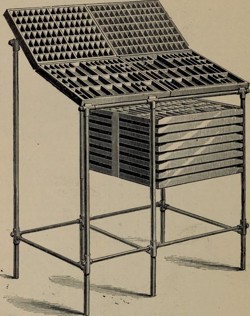 An illustration from Abridged specimen book, type : nickel-alloy on universal line comprising a price list of types, borders, leads and slugs, brass rule, brass galleys ; miscellaneous cuts and general supplies for printers, 1906, leaf 553