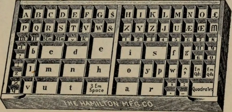 An illustration from Abridged specimen book, type : nickel-alloy on universal line comprising a price list of types, borders, leads and slugs, brass rule, brass galleys ; miscellaneous cuts and general supplies for printers, 1906, leaf 554