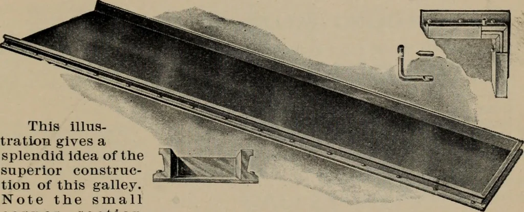 An illustration from Abridged specimen book, type : nickel-alloy on universal line comprising a price list of types, borders, leads and slugs, brass rule, brass galleys ; miscellaneous cuts and general supplies for printers, 1906, leaf 576