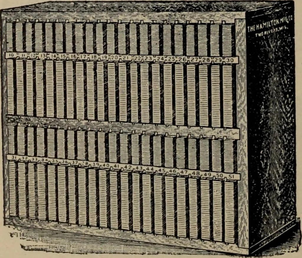 An illustration from Abridged specimen book, type : nickel-alloy on universal line comprising a price list of types, borders, leads and slugs, brass rule, brass galleys ; miscellaneous cuts and general supplies for printers, 1906, leaf 583