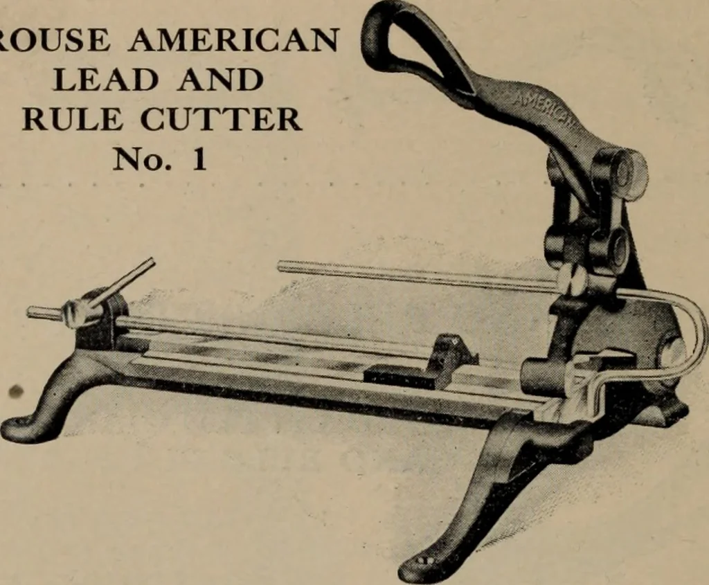 An illustration from Abridged specimen book, type : nickel-alloy on universal line comprising a price list of types, borders, leads and slugs, brass rule, brass galleys ; miscellaneous cuts and general supplies for printers, 1906, leaf 585