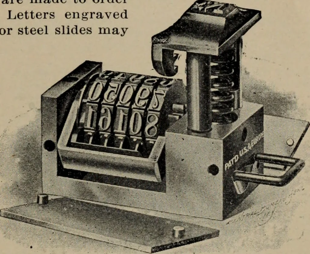 An illustration from Abridged specimen book, type : nickel-alloy on universal line comprising a price list of types, borders, leads and slugs, brass rule, brass galleys ; miscellaneous cuts and general supplies for printers, 1906, leaf 594