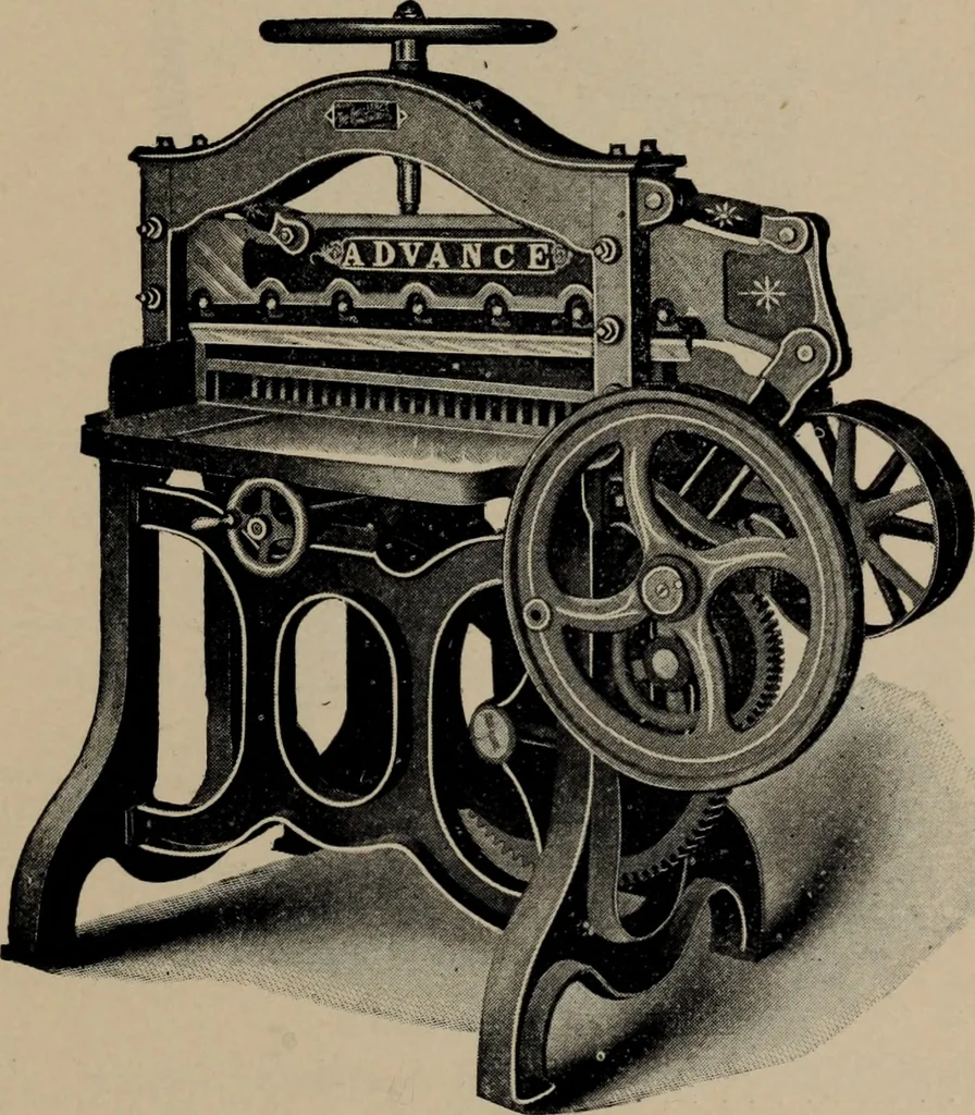 An illustration from Abridged specimen book, type : nickel-alloy on universal line comprising a price list of types, borders, leads and slugs, brass rule, brass galleys ; miscellaneous cuts and general supplies for printers, 1906, leaf 598