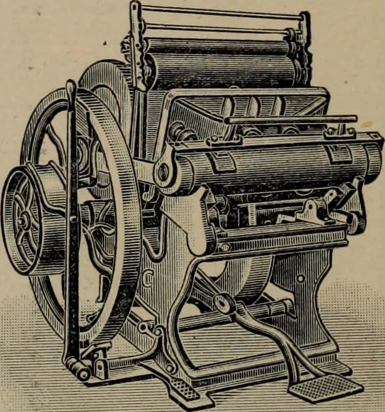 An illustration from Abridged specimen book, type : nickel-alloy on universal line comprising a price list of types, borders, leads and slugs, brass rule, brass galleys ; miscellaneous cuts and general supplies for printers, 1906, leaf 601