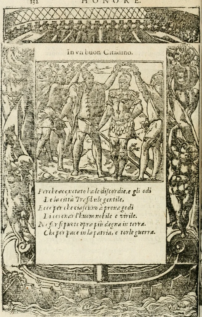 An illustration from Diverse imprese accommodate a diuerse moralità : con versi che i loro significati dichiarano insieme con molte altre nella lingua italiana non piu tradotte, 1564, leaf 135