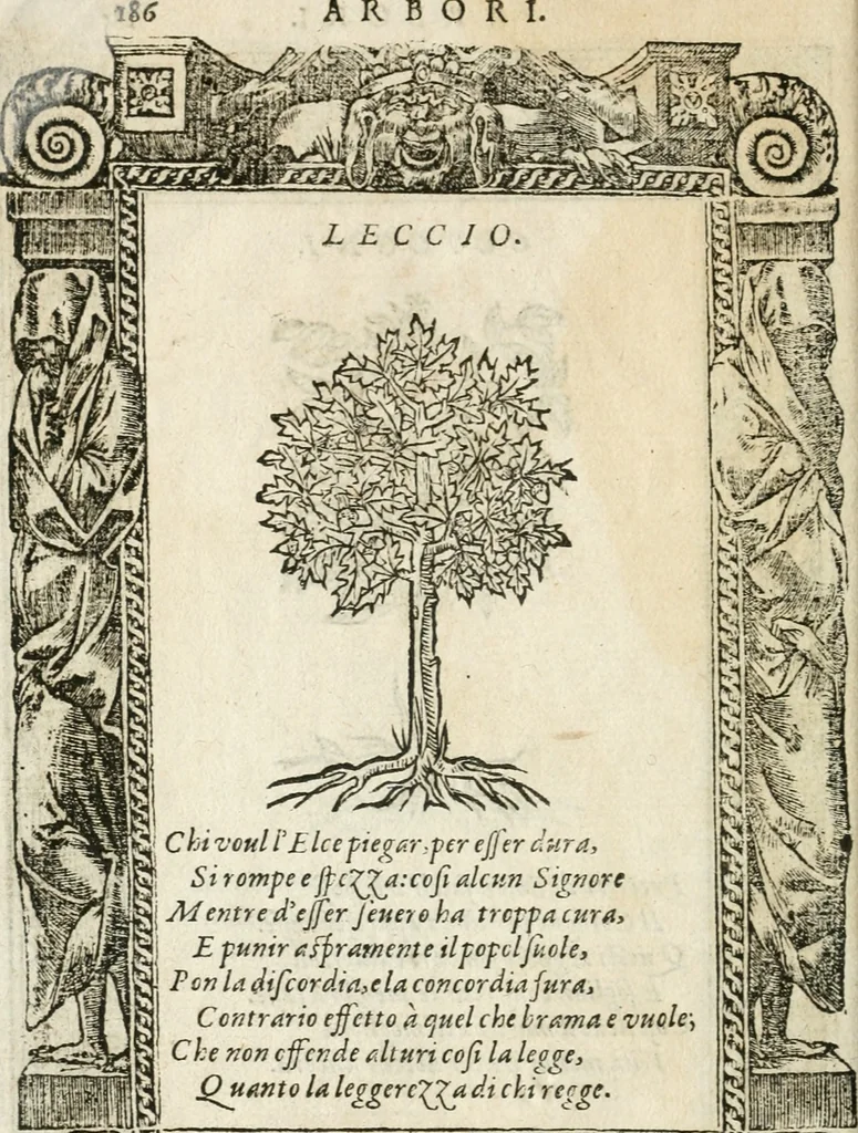 An illustration from Diverse imprese accommodate a diuerse moralità : con versi che i loro significati dichiarano insieme con molte altre nella lingua italiana non piu tradotte, 1564, leaf 187