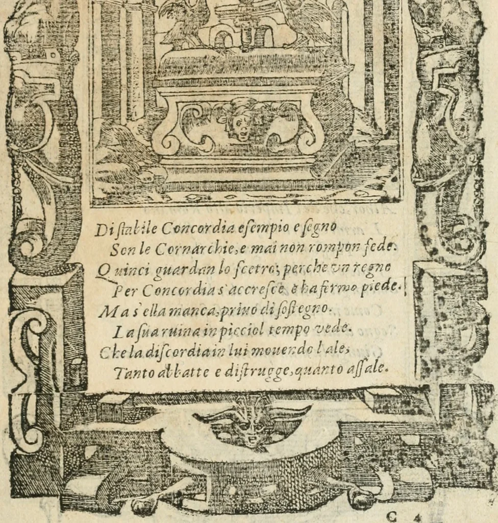 An illustration from Diverse imprese accommodate a diuerse moralità : con versi che i loro significati dichiarano insieme con molte altre nella lingua italiana non piu tradotte, 1564, leaf 42