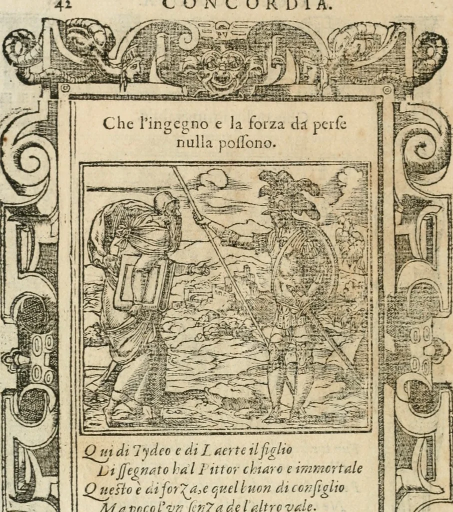 An illustration from Diverse imprese accommodate a diuerse moralità : con versi che i loro significati dichiarano insieme con molte altre nella lingua italiana non piu tradotte, 1564, leaf 45