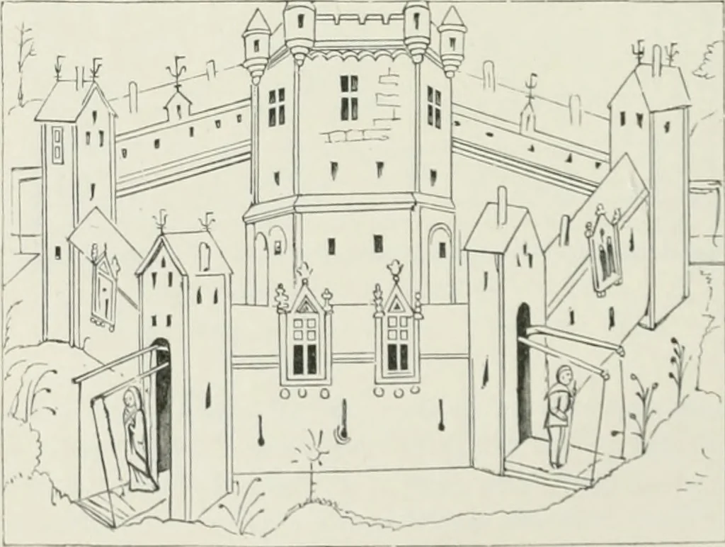 An illustration from Some account of domestic architecture in England from Edward I to Richard II, with notices of foreign examples and numerous illustrations of existing remains from original drawings, 1882, leaf 43