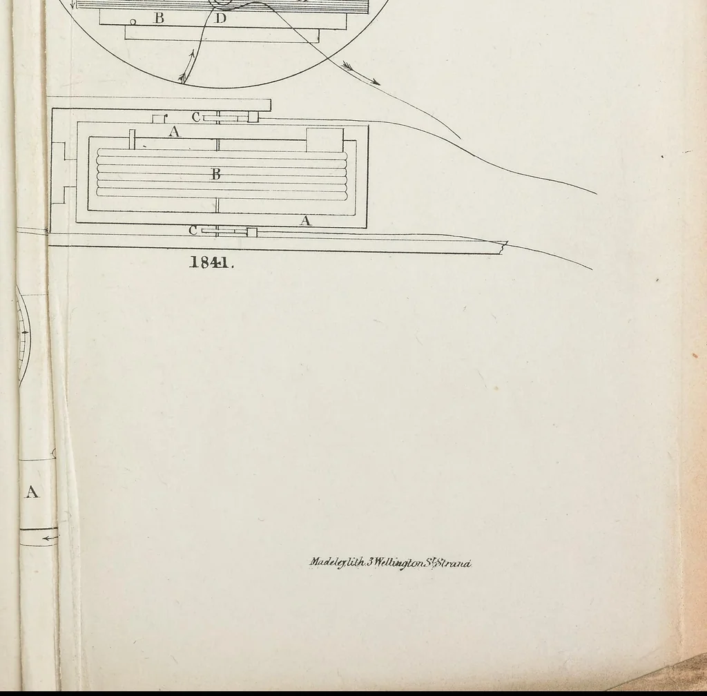 An illustration from An account of some remarkable applications of the electric fluid to the useful arts, by Mr. Alexander Bain : with a vindication of his claim to be the first inventor of the electro-magnetic printing telegraph, and also of the electro-magnetic clock, 1843, leaf 151