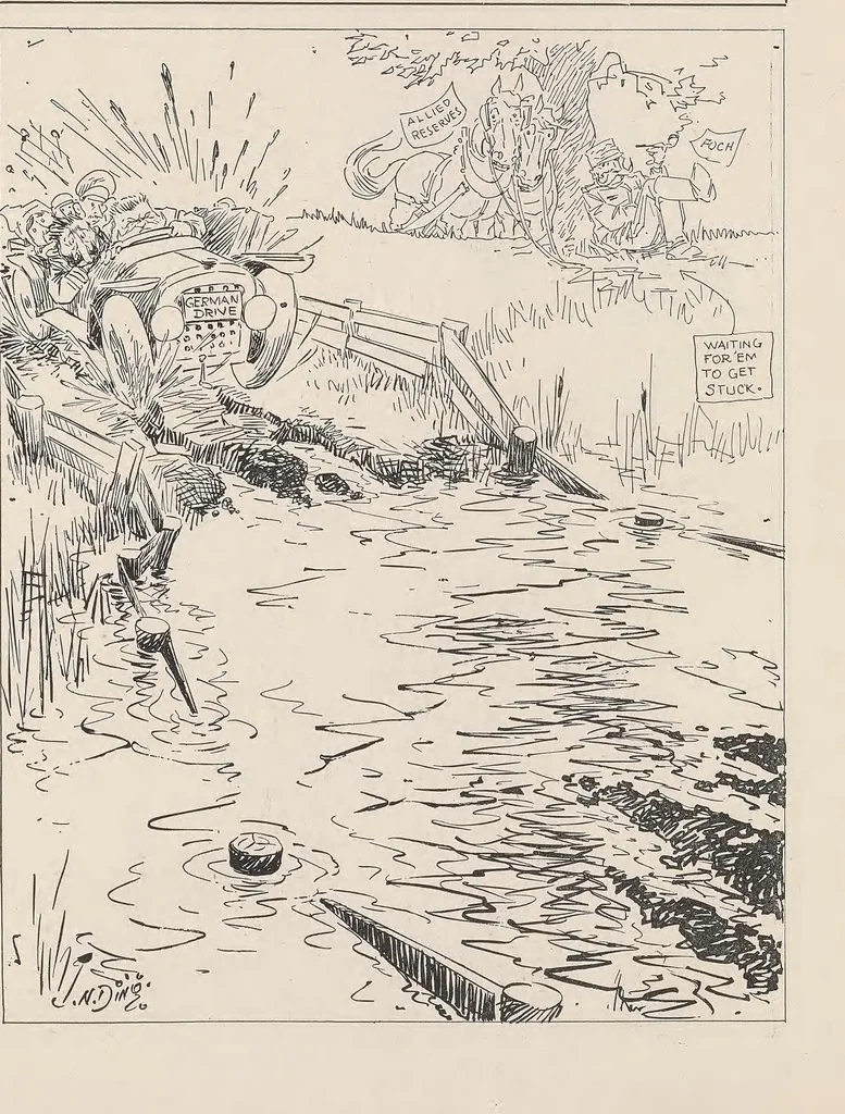 An illustration from Aces and kings : cartoons from the Des Moines Register, 1918, leaf 44
