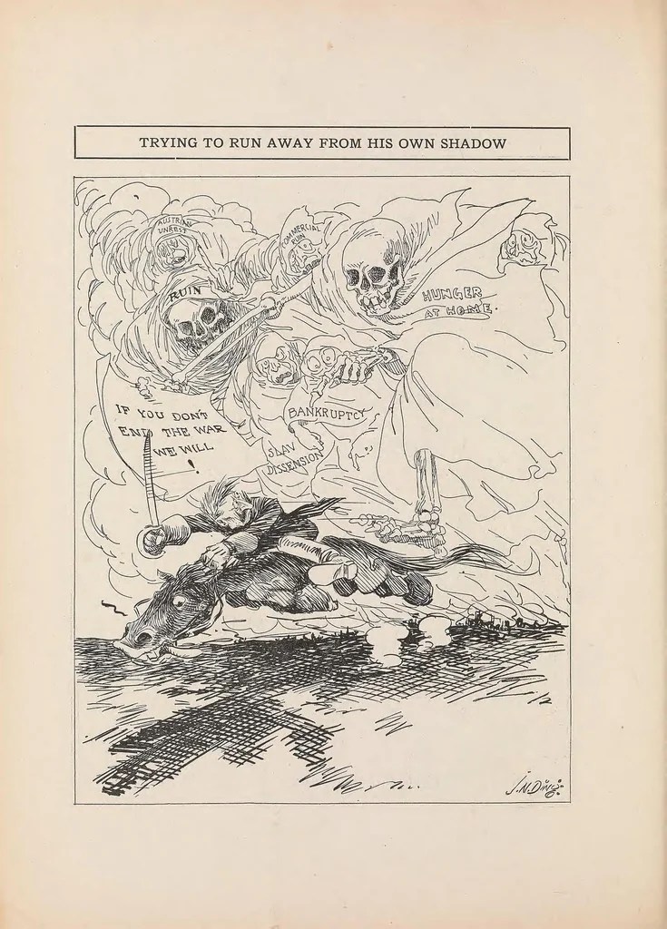 An illustration from Aces and kings : cartoons from the Des Moines Register, 1918, leaf 74