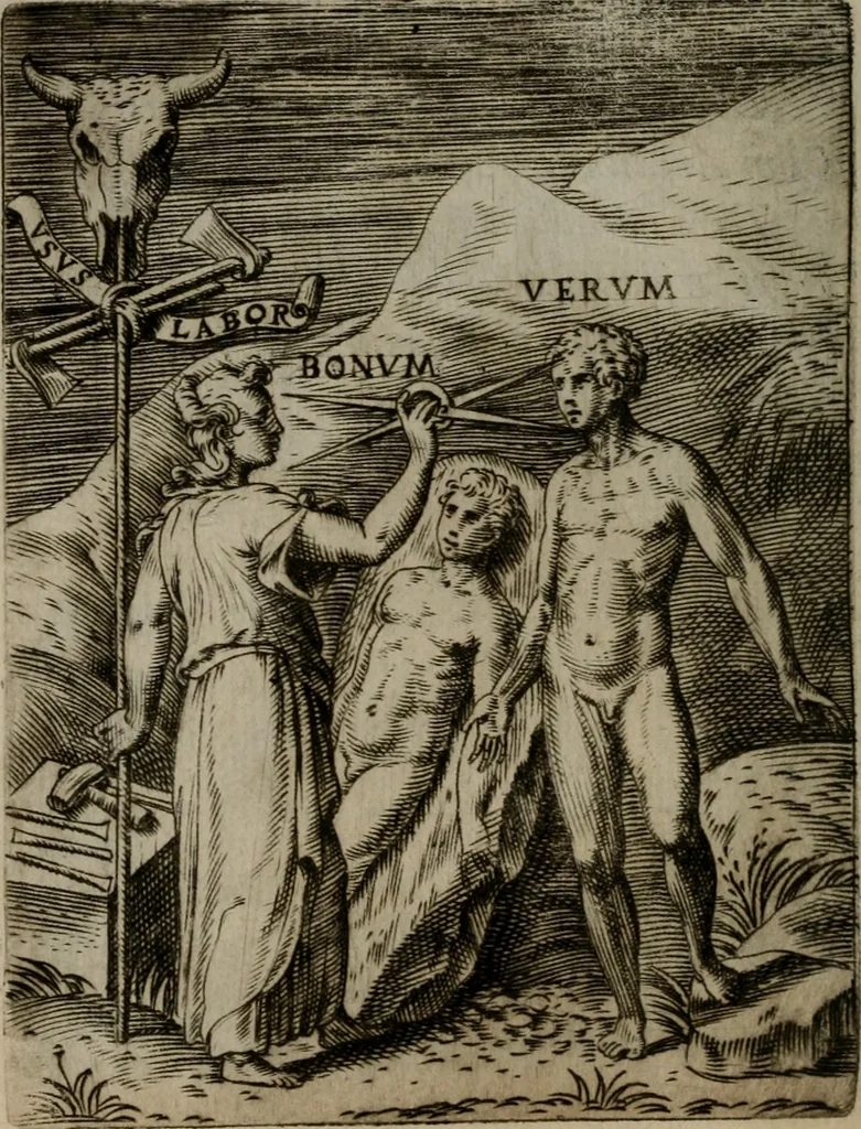 An illustration from Achillis Bocchii Bonon. Symbolicarum quaestionum, de vniuerso genere, quas serio ludebat, libri quinque, 1574, leaf 129