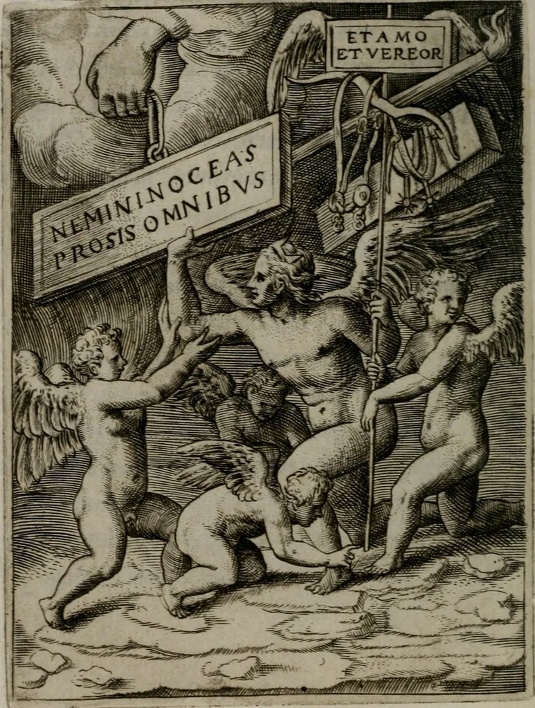 An illustration from Achillis Bocchii Bonon. Symbolicarum quaestionum, de vniuerso genere, quas serio ludebat, libri quinque, 1574, leaf 147