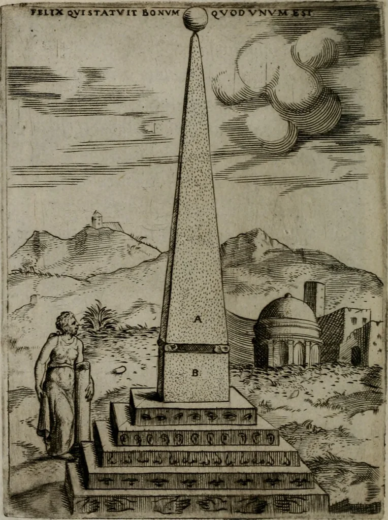 An illustration from Achillis Bocchii Bonon. Symbolicarum quaestionum, de vniuerso genere, quas serio ludebat, libri quinque, 1574, leaf 155