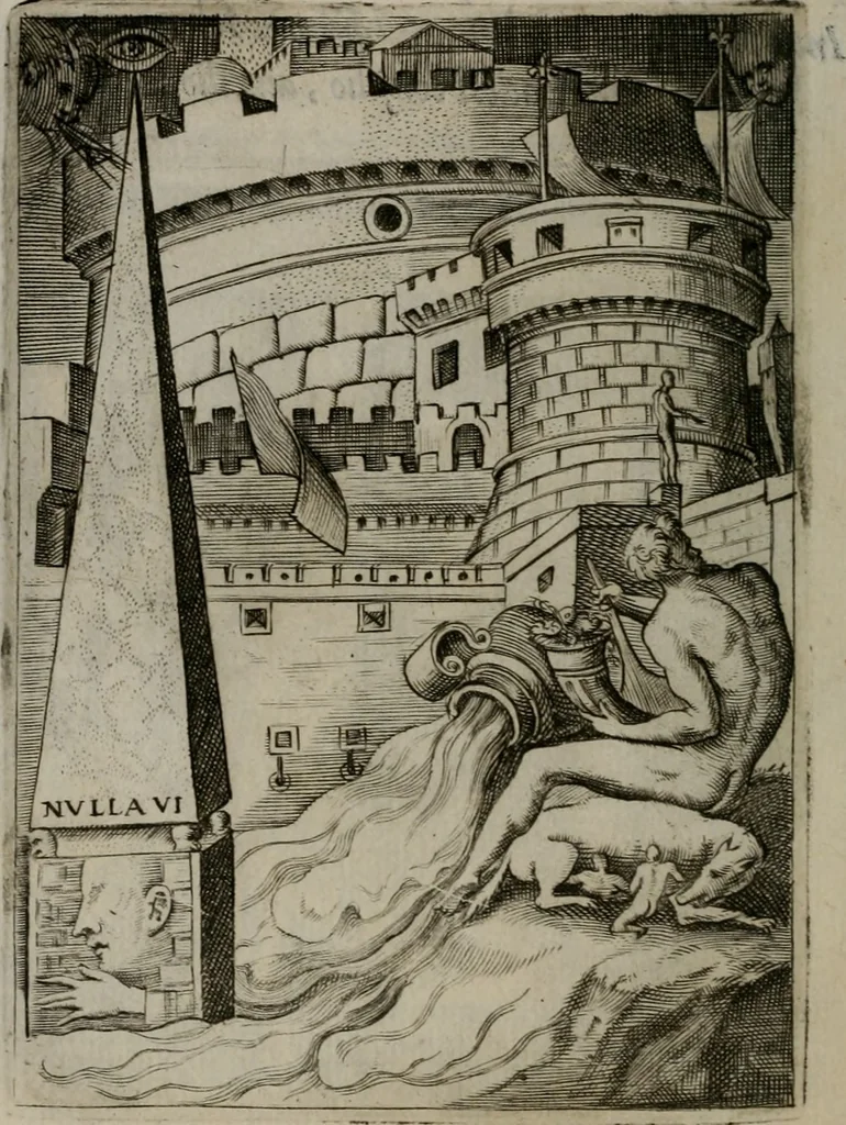 An illustration from Achillis Bocchii Bonon. Symbolicarum quaestionum, de vniuerso genere, quas serio ludebat, libri quinque, 1574, leaf 257