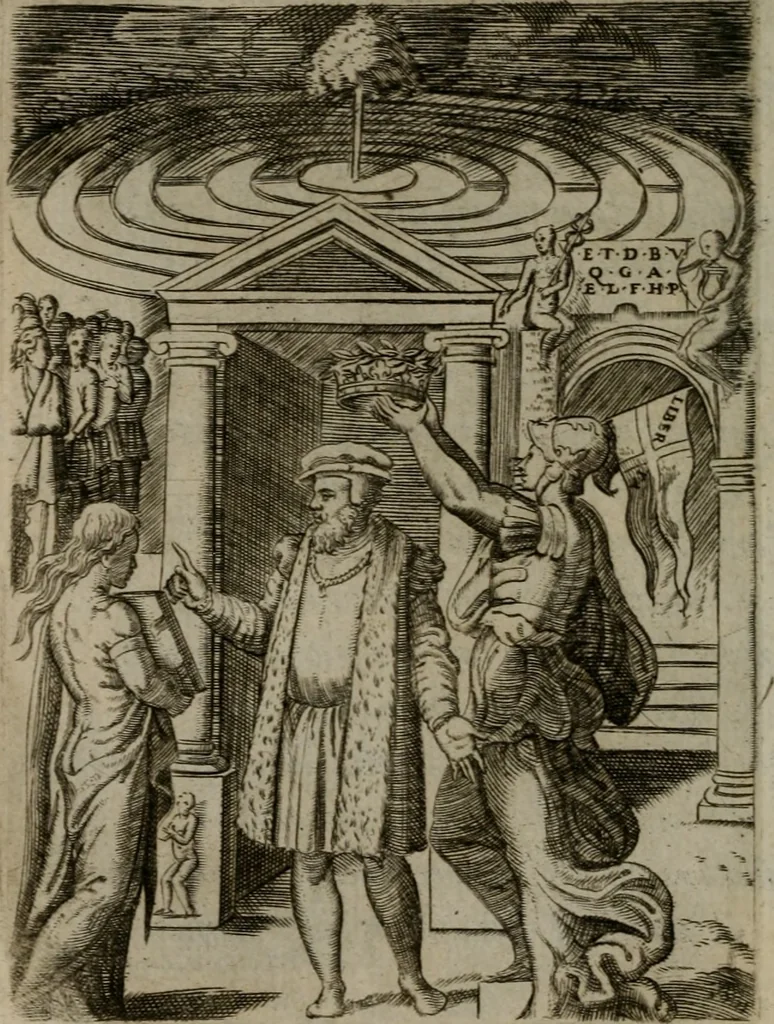 An illustration from Achillis Bocchii Bonon. Symbolicarum quaestionum, de vniuerso genere, quas serio ludebat, libri quinque, 1574, leaf 391