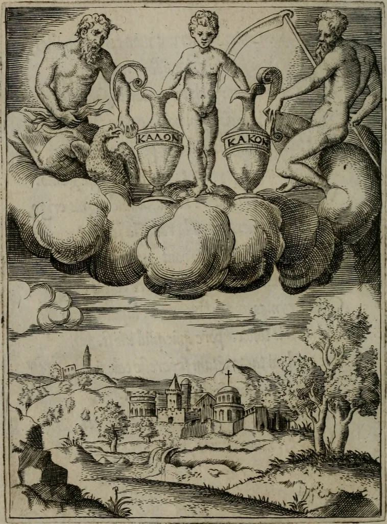 An illustration from Achillis Bocchii Bonon. Symbolicarum quaestionum, de vniuerso genere, quas serio ludebat, libri quinque, 1574, leaf 71