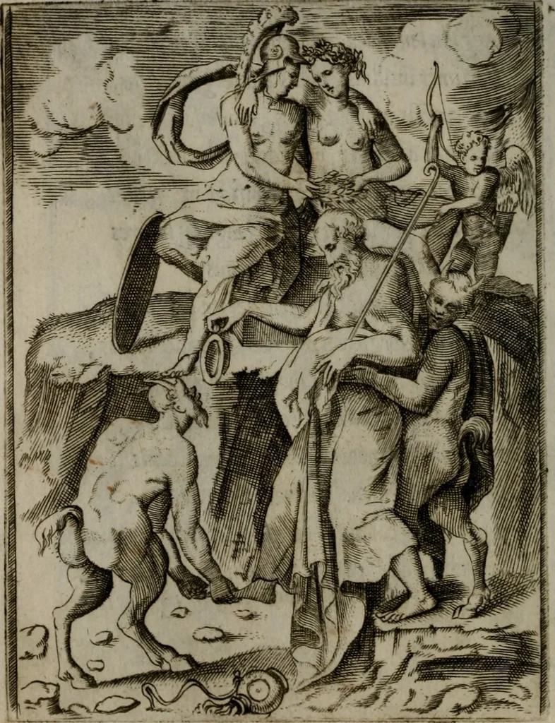 An illustration from Achillis Bocchii Bonon. Symbolicarum quaestionum, de vniuerso genere, quas serio ludebat, libri quinque, 1574, leaf 75