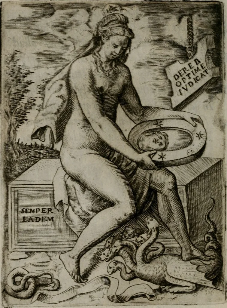 An illustration from Achillis Bocchii Bonon. Symbolicarum quaestionum, de vniuerso genere, quas serio ludebat, libri quinque, 1574, leaf 77