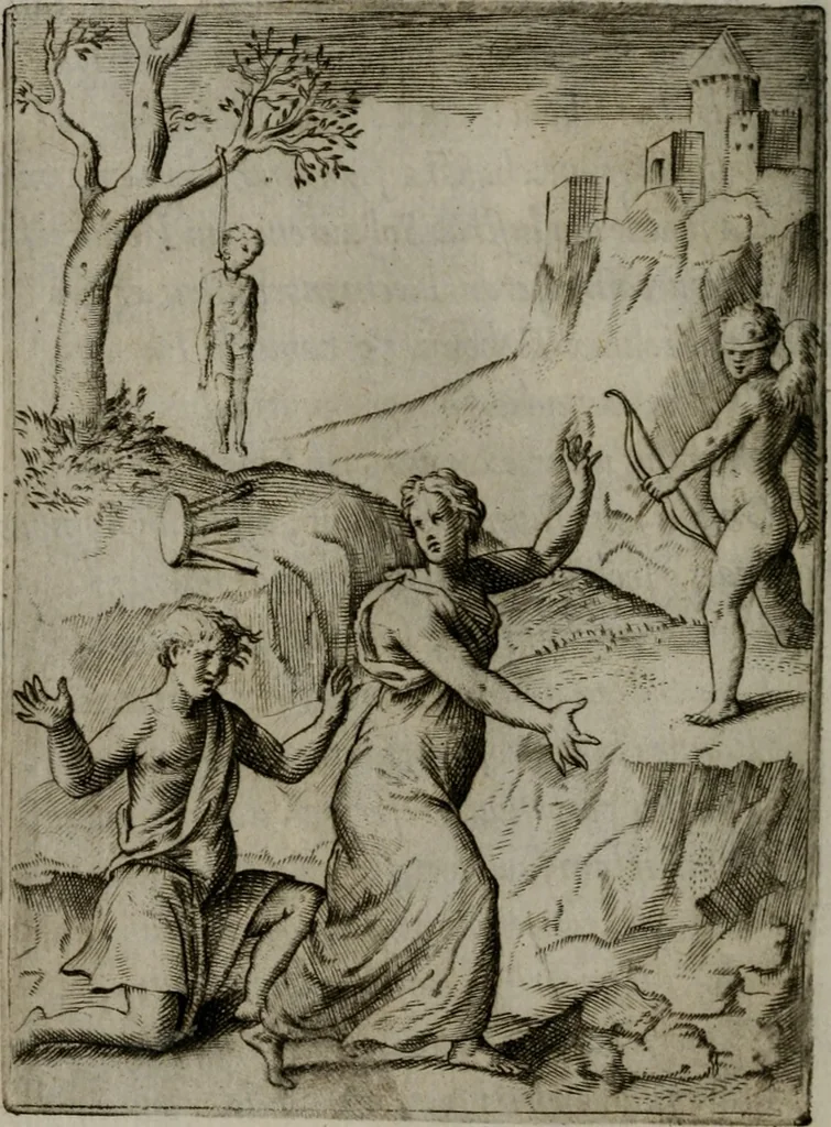 An illustration from Achillis Bocchii Bonon. Symbolicarum quaestionum, de vniuerso genere, quas serio ludebat, libri quinque, 1574, leaf 79