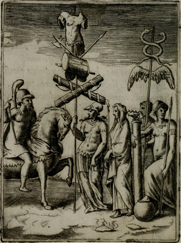 An illustration from Achillis Bocchii Bonon. Symbolicarum quaestionum, de vniuerso genere, quas serio ludebat, libri quinque, 1574, leaf 99