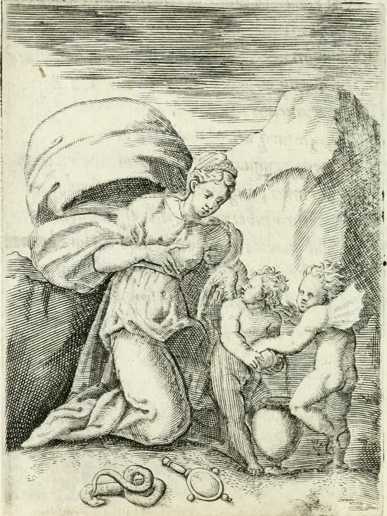 An illustration from Achillis Bocchii bonon. Symbolicarvm qvaestionvm de vniuerso genere, quas serio ludebat, libri qvinqve, 1574, leaf 209