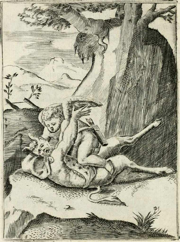 An illustration from Achillis Bocchii bonon. Symbolicarvm qvaestionvm de vniuerso genere, quas serio ludebat, libri qvinqve, 1574, leaf 215
