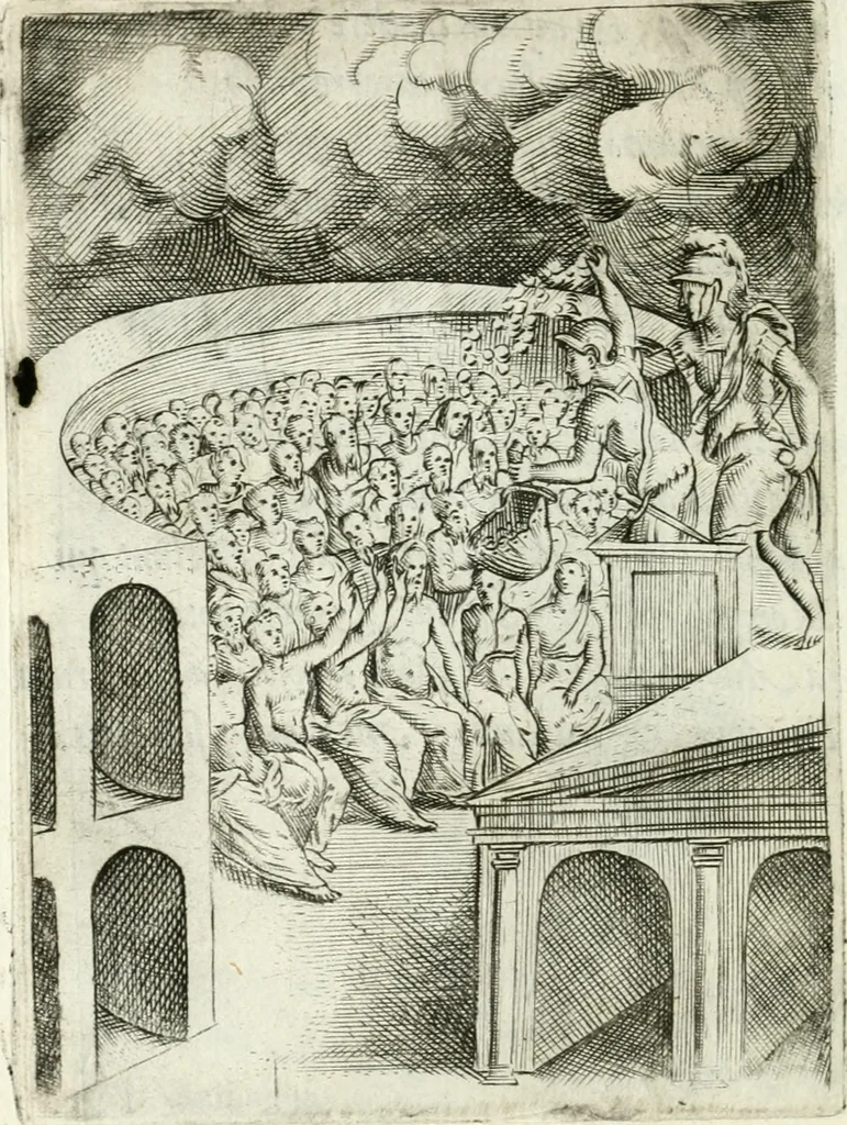 An illustration from Achillis Bocchii bonon. Symbolicarvm qvaestionvm de vniuerso genere, quas serio ludebat, libri qvinqve, 1574, leaf 277