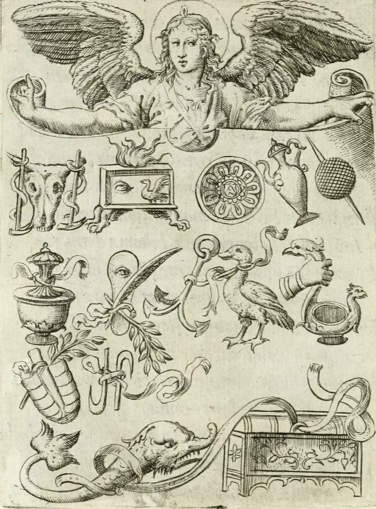 An illustration from Achillis Bocchii bonon. Symbolicarvm qvaestionvm de vniuerso genere, quas serio ludebat, libri qvinqve, 1574, leaf 399
