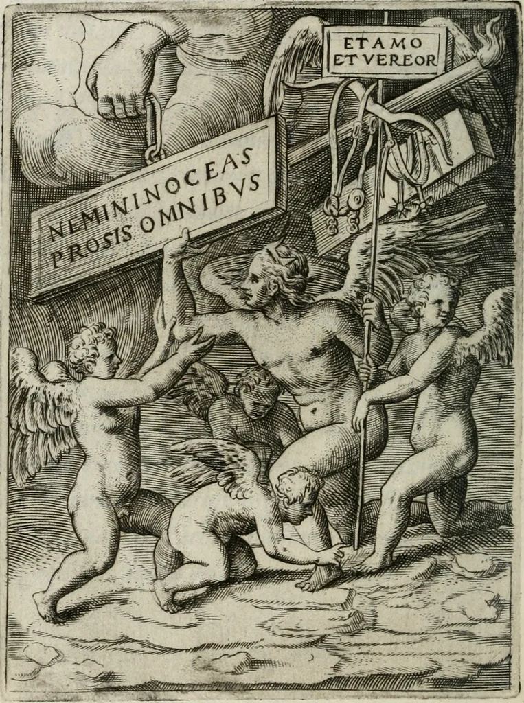 An illustration from Achillis Bocchii Bonon. Symbolicarum quaestionum, de vniuerso genere, quas serio ludebat, libri quinque, 1574, leaf 151