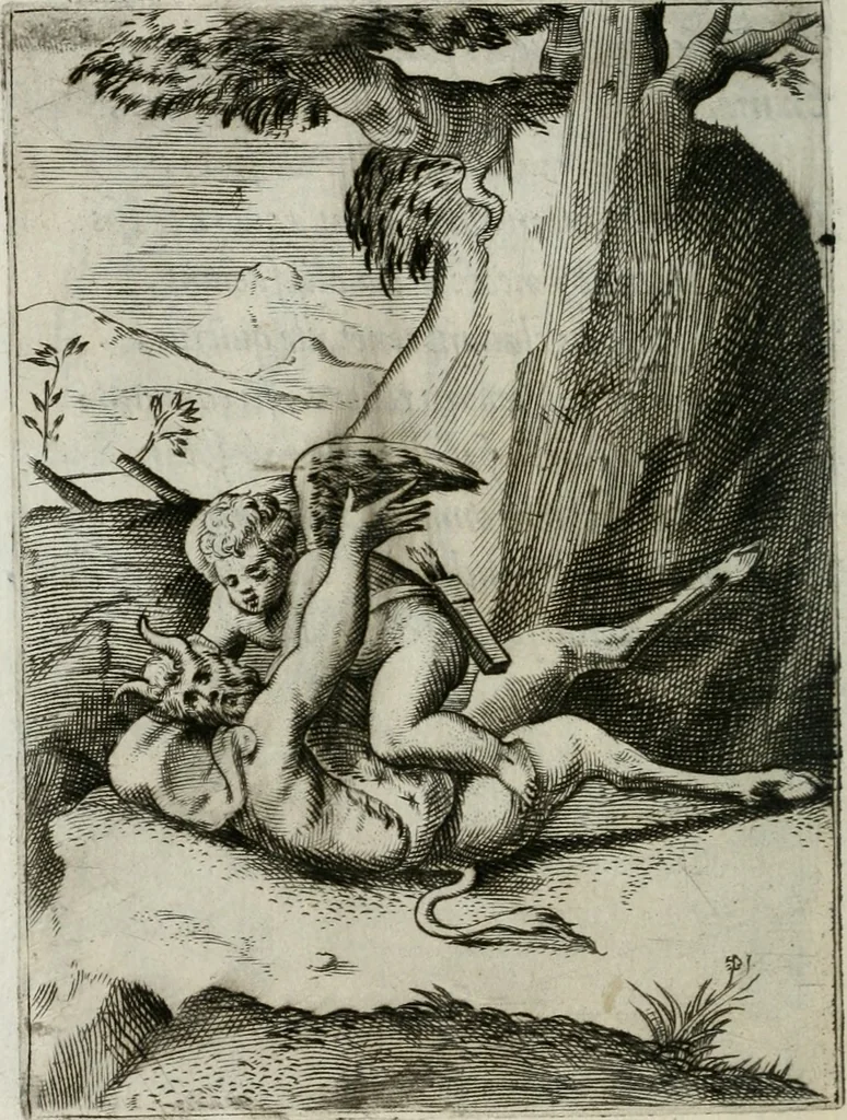 An illustration from Achillis Bocchii Bonon. Symbolicarum quaestionum, de vniuerso genere, quas serio ludebat, libri quinque, 1574, leaf 215