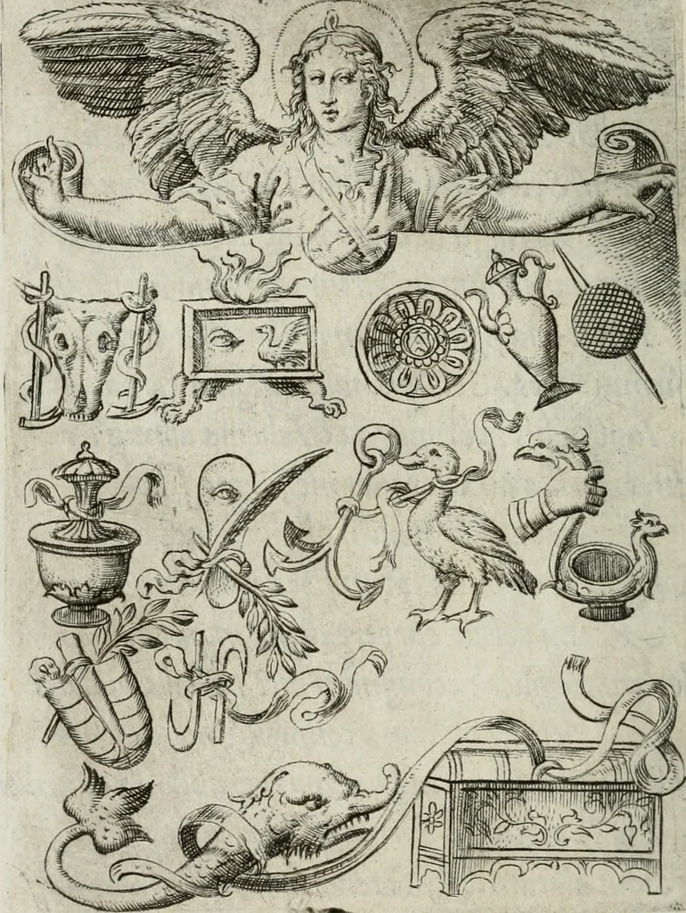 An illustration from Achillis Bocchii Bonon. Symbolicarum quaestionum, de vniuerso genere, quas serio ludebat, libri quinque, 1574, leaf 399