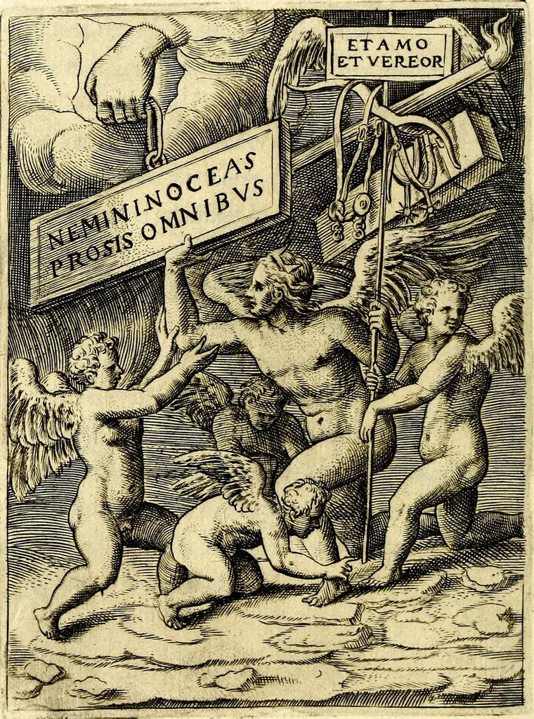 An illustration from Achillis Bocchii Bonon. Symbolicarvm qvaestionvm, de vniverso genere, quas serio ludebat, libri qvinqve, 1574, leaf 143
