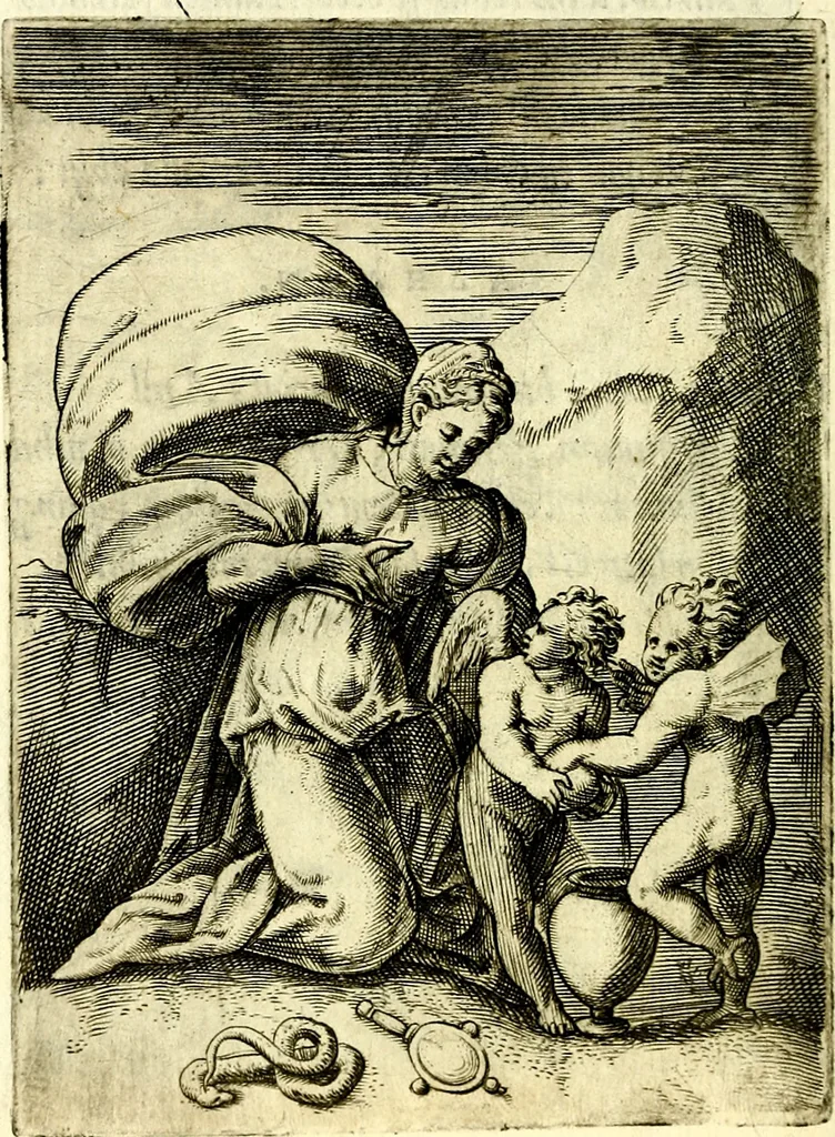 An illustration from Achillis Bocchii Bonon. Symbolicarvm qvaestionvm, de vniverso genere, quas serio ludebat, libri qvinqve, 1574, leaf 201