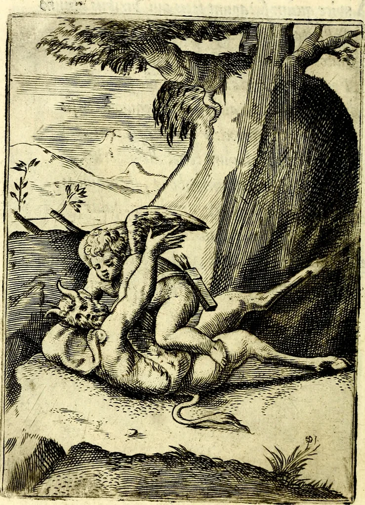 An illustration from Achillis Bocchii Bonon. Symbolicarvm qvaestionvm, de vniverso genere, quas serio ludebat, libri qvinqve, 1574, leaf 207
