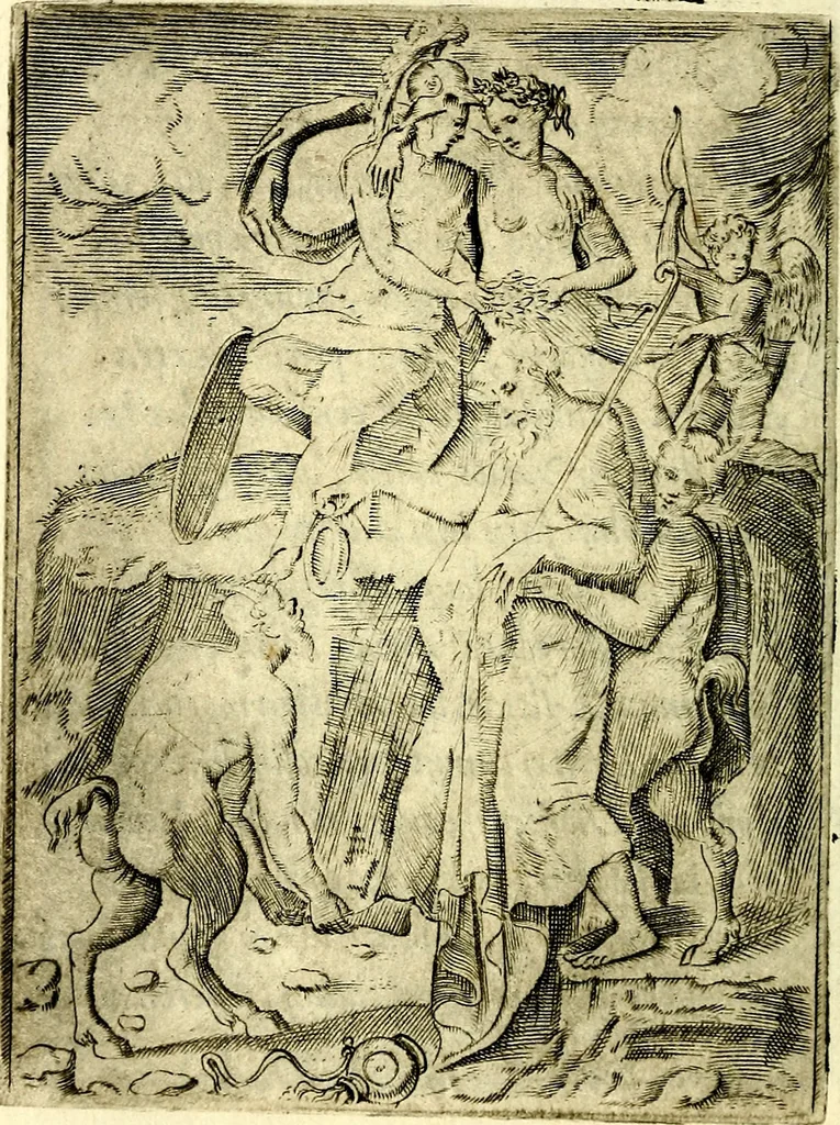 An illustration from Achillis Bocchii Bonon. Symbolicarvm qvaestionvm, de vniverso genere, quas serio ludebat, libri qvinqve, 1574, leaf 73