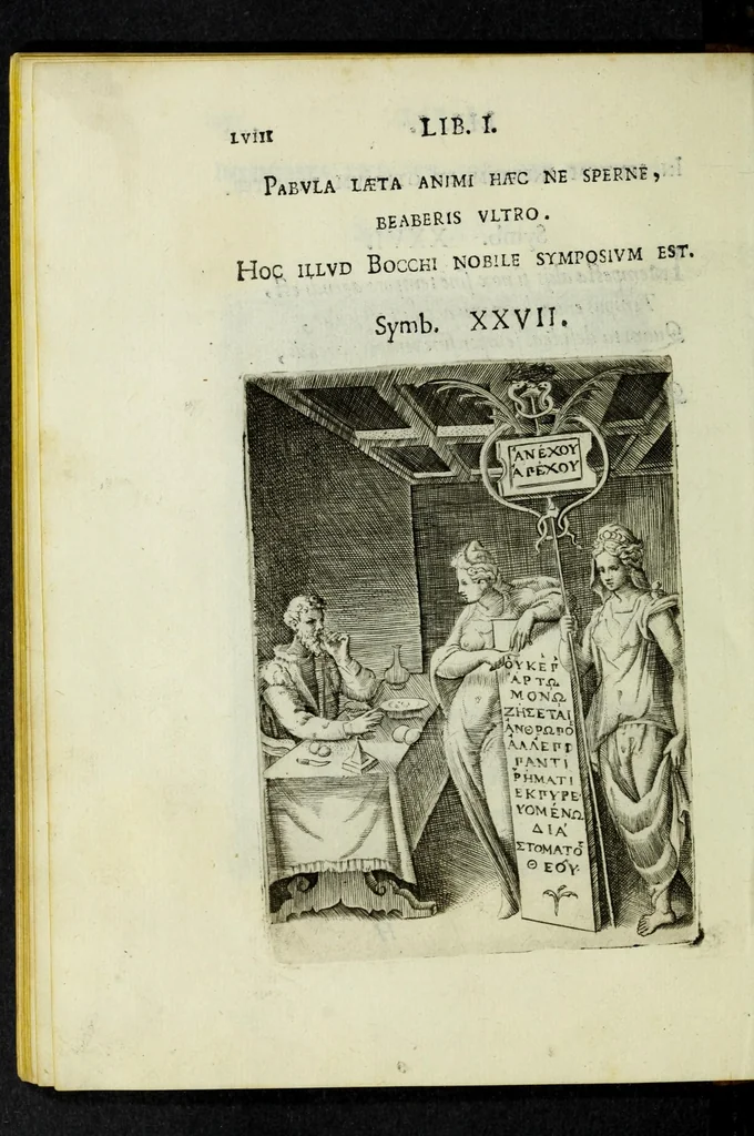 An illustration from Achillis Bocchii Bonon. Symbolicarvm qvaestionvm, de vniverso genere, quas serio ludebat, libri qvinqve, 1574, leaf 110