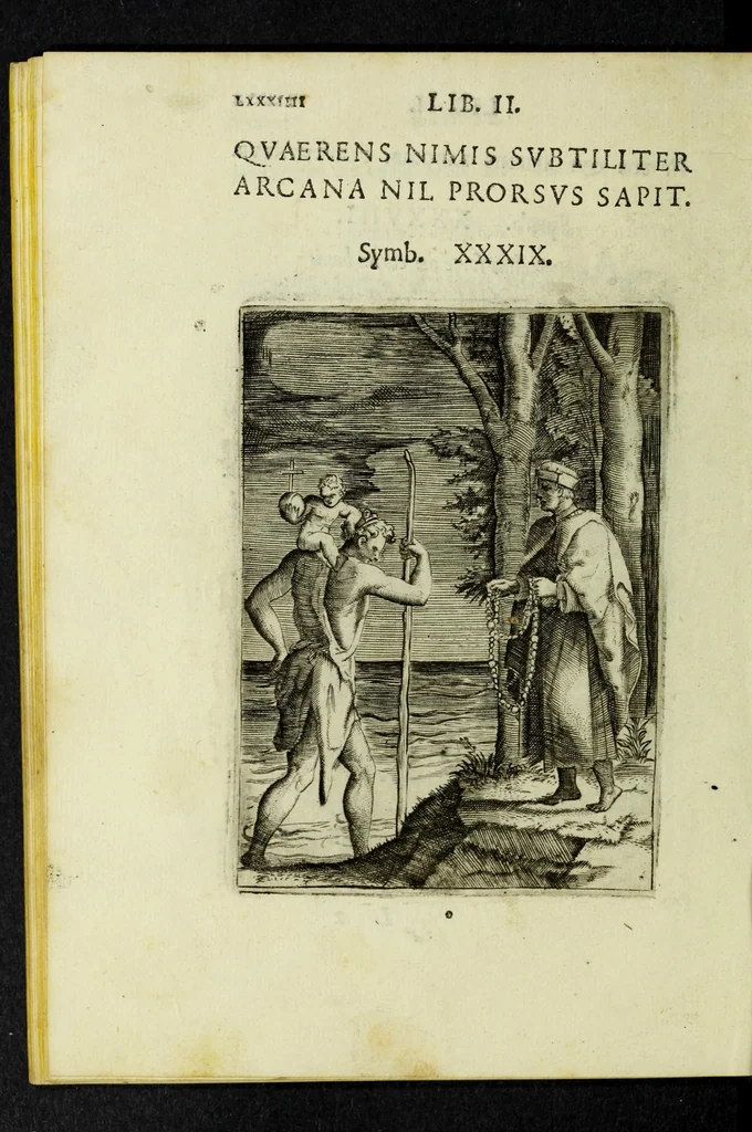 An illustration from Achillis Bocchii Bonon. Symbolicarvm qvaestionvm, de vniverso genere, quas serio ludebat, libri qvinqve, 1574, leaf 136
