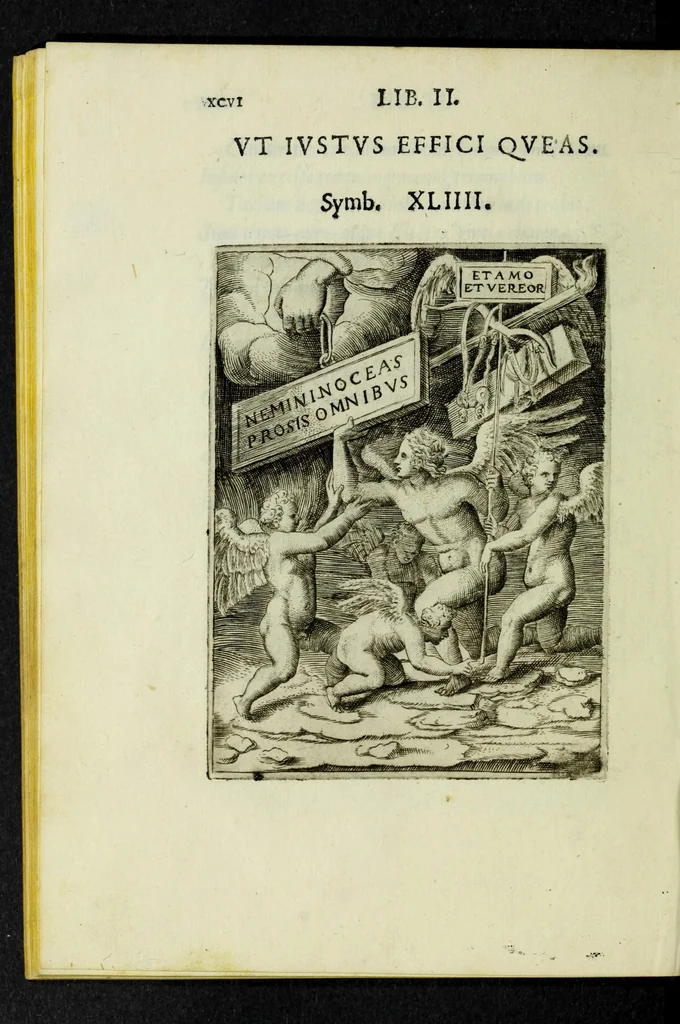 An illustration from Achillis Bocchii Bonon. Symbolicarvm qvaestionvm, de vniverso genere, quas serio ludebat, libri qvinqve, 1574, leaf 148