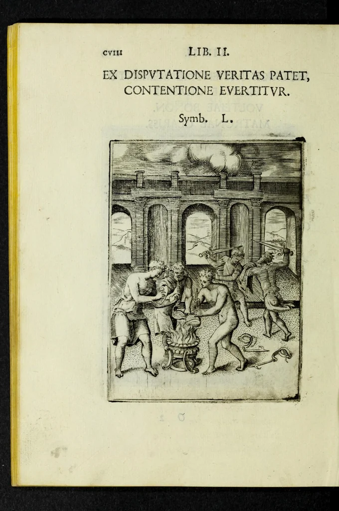 An illustration from Achillis Bocchii Bonon. Symbolicarvm qvaestionvm, de vniverso genere, quas serio ludebat, libri qvinqve, 1574, leaf 162